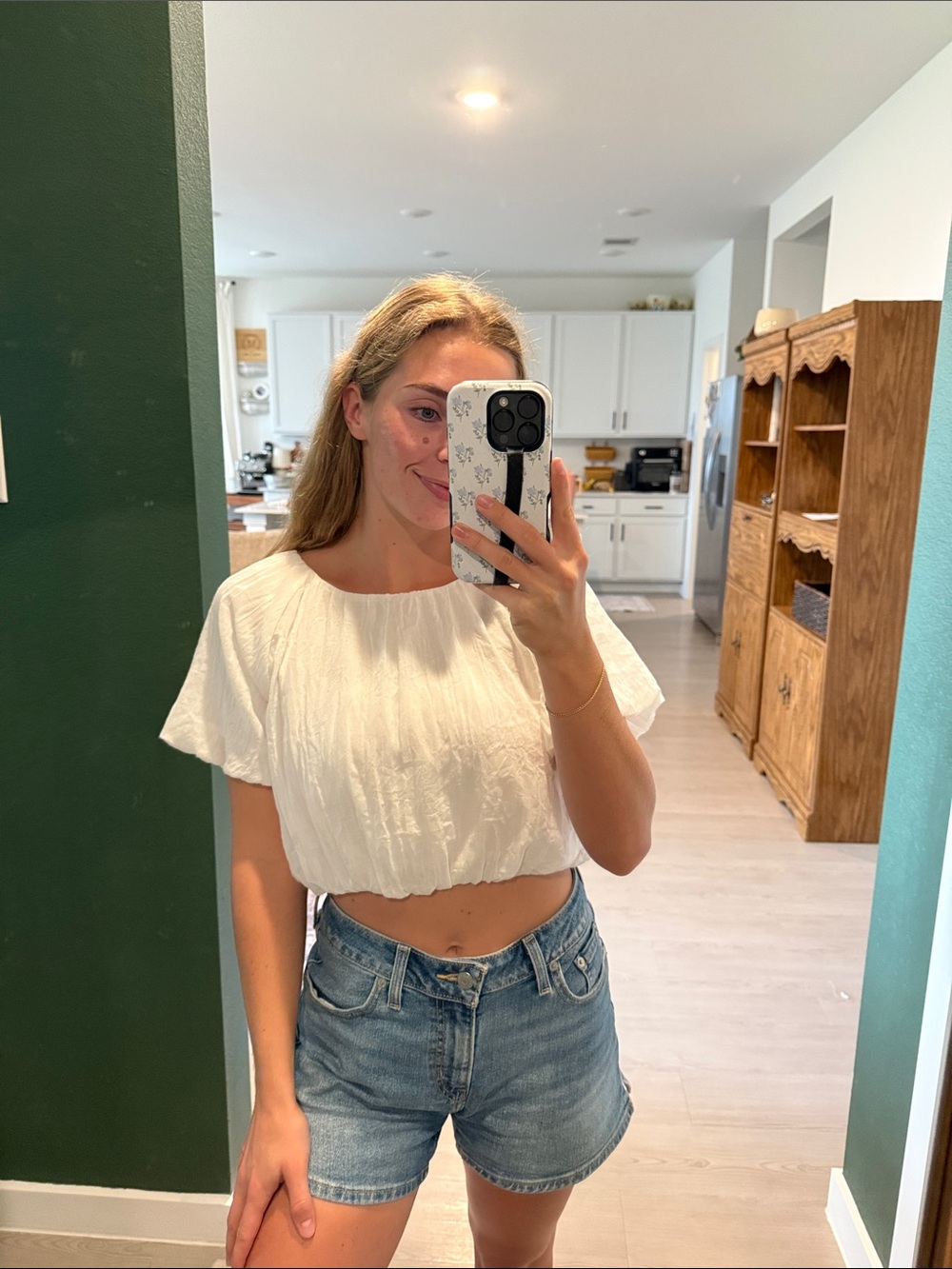 Forever 21 White Cropped Peasant Top